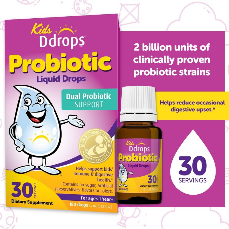 Ddrops Kids&#39; Liquid Probiotic for Healthy Immune and Digestive System - 0.25 fl oz/30 Servings, 3 of 7