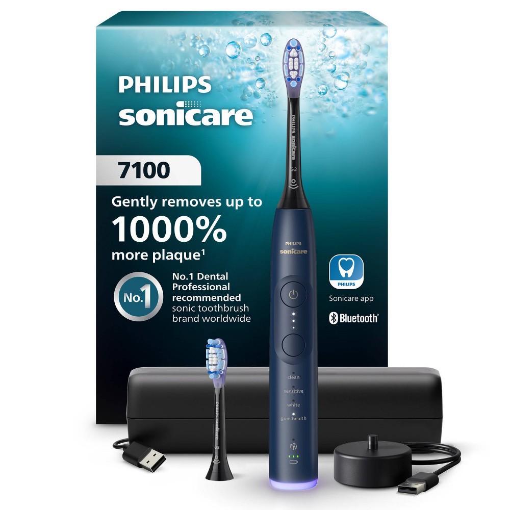 Philips Sonicare 7100 Rechargeable Electric Toothbrush with Travel Case and 2 Brush Heads - Navy Blue
