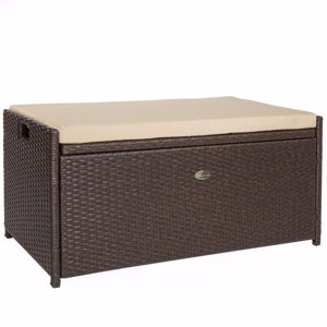 Barton Outdoor 60 Gallons Deck Box Cushion Seat Patio Storage Bench Shed, Beige - 1 of 4