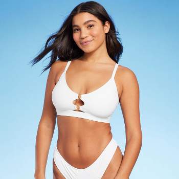 Women's Triangle Bralette Faux Wrap Halter Bikini Top - Shade & Shore™  White D/dd Cup : Target