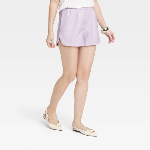 Purple High Waist Faux Leather Shorts