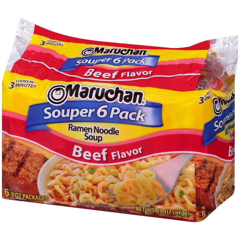 Maruchan Souper 6-Pack Beef Ramen Noodle Soup - 18oz/6ct, 3 of 7