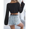 Coolmee Womens Cropped Shirts Long Sleeve Hollow Out Crochet Crewneck Knitted Top Blouses Cover Up - 2 of 4