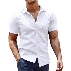 COOFANDY Men's Muscle Fit Dress Shirt Short Sleeve Button Down Shirts with Pocket - 1 of 3