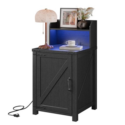Dolonm 18" Side table, Side table with barn door enclosure, adjustable shelf storage rack, for living room, bedroom,Black