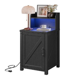 Dolonm 18" Side table, Side table with barn door enclosure, adjustable shelf storage rack, equipped with Type-C/USB/AC outlets - 1 of 4