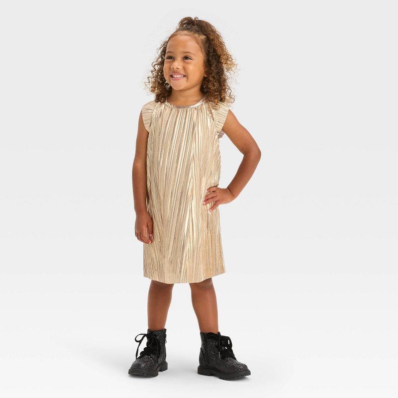 OshKosh B&#39;gosh Toddler Girls&#39; Foil Short Sleeve Dress - Gold, 1 of 4