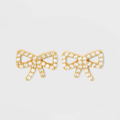 SUGARFIX by BaubleBar Crystal Bow Delicate 14k Stud Earrings - Gold