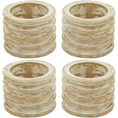 White Ribbed Wood Napkin Rings Set of 4