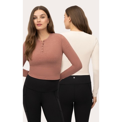 Yogalicious Womens 2 Pack Velvety Heather Valentina Long Sleeve