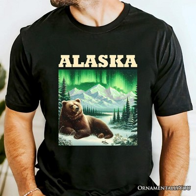 Majestic Alaska State Wilderness Vintage T-Shirt, Northern Lights Grizzly Bear Tee and Nature Souvenir | OrnamentallyYou