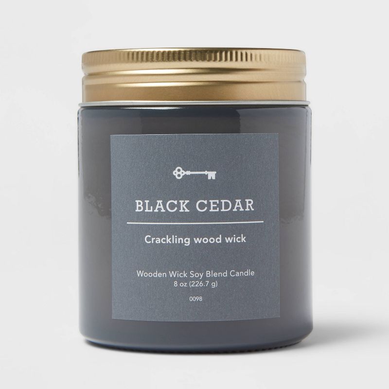 Tinted Glass Black Cedar Lidded Jar Candle Gray 8oz - Threshold&#8482;, 1 of 5