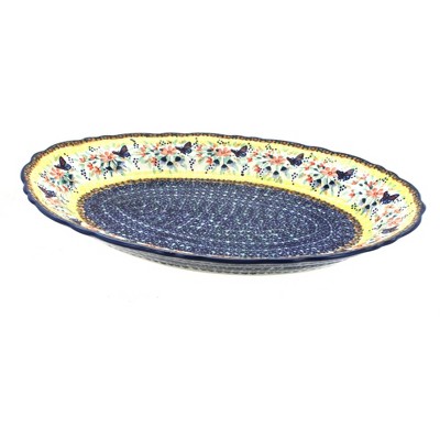 Blue Rose Polish Pottery Blue Butterfly Large Oval Serving Platter