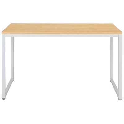 Maple and White Adjustable Height Desk with Keyboard Tray