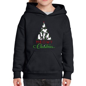 LA Pop Art Meowy Christmas Tree - Girl's Word Art Hooded Sweatshirt - 1 of 4