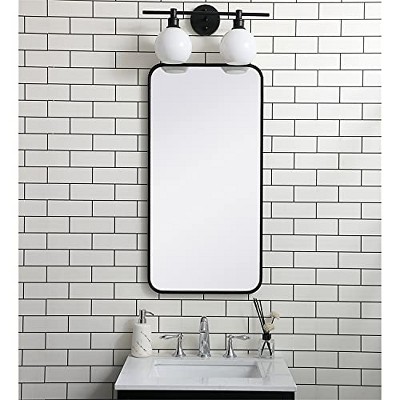 Black Modern Rectangular Wood Vanity Mirror 18x36 Inch