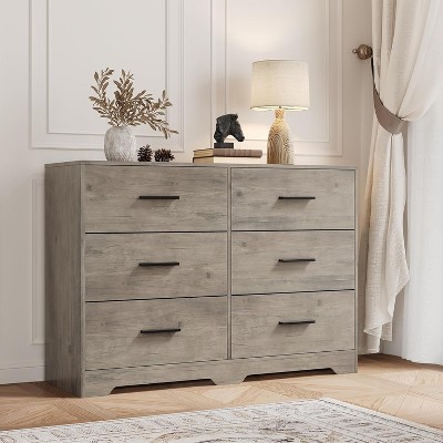 Dresser for Bedroom with 6 Drawers, Modern Closet Dressers Chest of Drawers with Metal Handle, Wooden Dresser Organizer