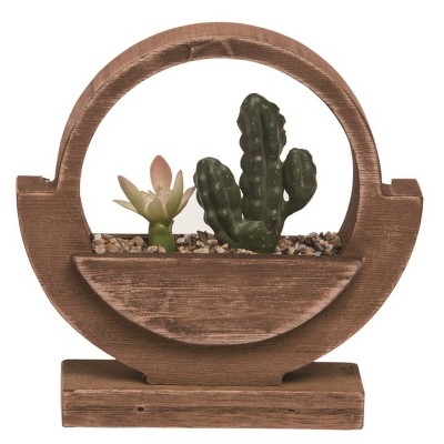 Transpac Wood 6 in. Brown Spring Worldly Faux Succluent Display