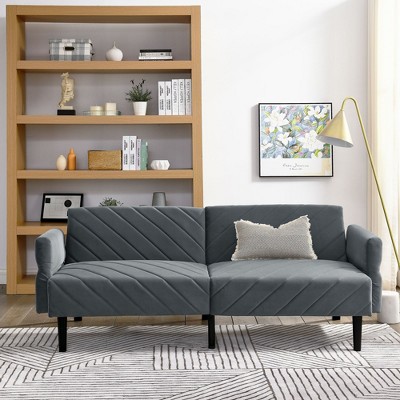 CAVINAS Velvet Convertible Folding Sofa Bed Tufted Futon Couch with Adjustable Armrests for Apartment