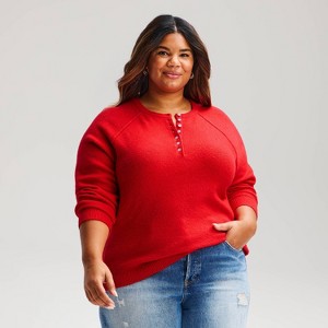 Women's Cozy Knit Henley Top - Universal Thread™ Red 3X : Target