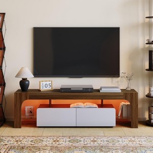 Coucheta 63 inch TV Stand TVs up to 75", Wood Cabinet Entertainment Center Media with 2 Drawer, Open Shelf Storage, Remote Control 16 Color LED - 1 of 4
