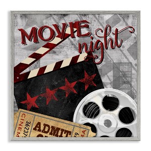 Stupell Industries Movie Night Cinema Reel Entertainment Ticket Sign Framed Giclee Art, Gray, 12" x 12" - 1 of 4