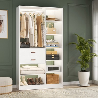 Aheaplus 40'' W Freestanding Closet System Walk-in Closet Organizer with Drawers and Hanging Rod
