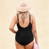 Women's Black Mesh Shoulder Ruched Plus Size One-Piece Swimsuit  - Cupshe - 2 of 4