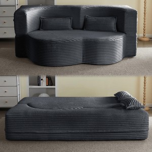 PAGED Modern Floor Sofa with 2 Pillows, Foam-Filled Sleeper Sofa Bed with Teddy Fabric for Living Room, Apartment, No Assembly Required - 1 of 4