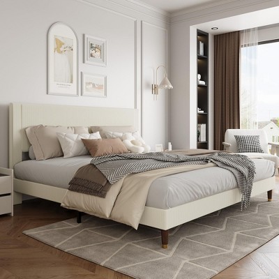 Twin Bed Frame Upholstered Platform Bed with Fabric Headboard, Non-Slip and Noise-Free