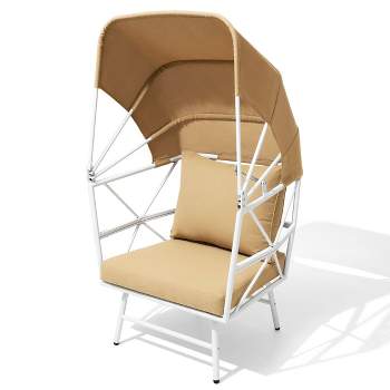 Aluminum Patio Egg Chair with Cushion & Sun Shade - Light Brown - Crestlive Products