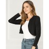 INSPIRE CHIC Women's Solid Open Front Curved Hem Stretchy Fabric Crop Bolero Shrug - 2 of 4
