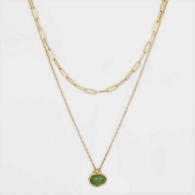 Layered Gold Dipped with Semi-Precious Quartz Chain Necklace - A New Day™