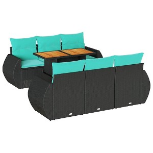 vidaXL Patio Sofa Set with Cushions Table and Lounge Seats 7 Piece Poly Rattan - Black - 1 of 4