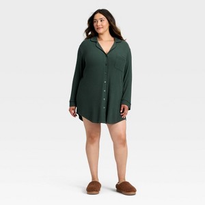 Women's Cozy Ribbed Notch Collar Nightgown - Auden™ - 1 of 3