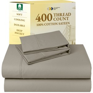 Cotton Sheets Set - Softest 400 Thread Count Bed Sheets, 100% Cotton Sateen, Cooling, Deep Pocket by California Design Den - 1 of 4
