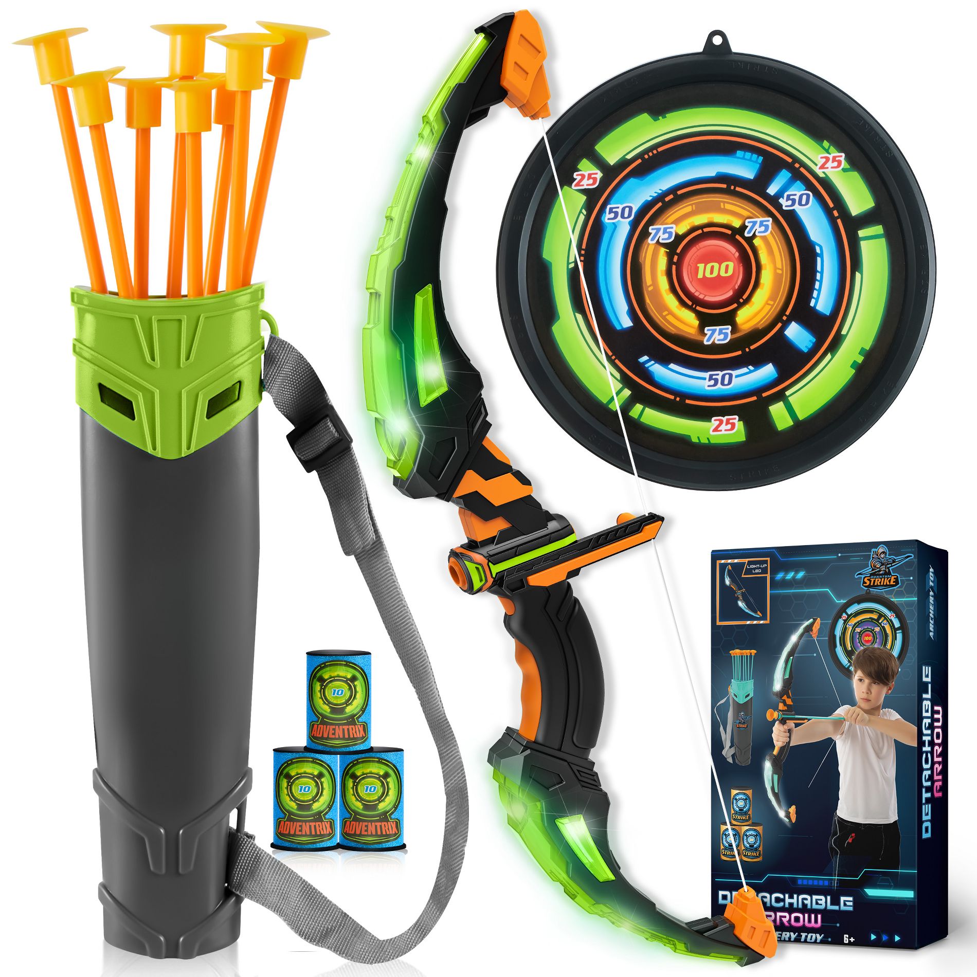 Joyfy Kids Archery Bow and Arrow Toy Set with LED, Archery Toy Set for Boys' Outdoor Play, Great Birthday Gift for Boys and Girls Ages 6-12
