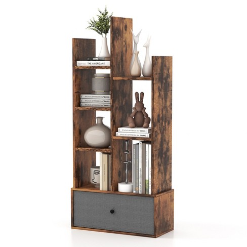 5-Tier Tree Bookshelf with Wooden Drawer Display Storage Organizer Rack  Brown