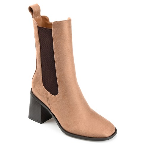 Journee Collection Womens Kaydia Square Toe Stacked High Ankle Booties,  Camel 7 : Target