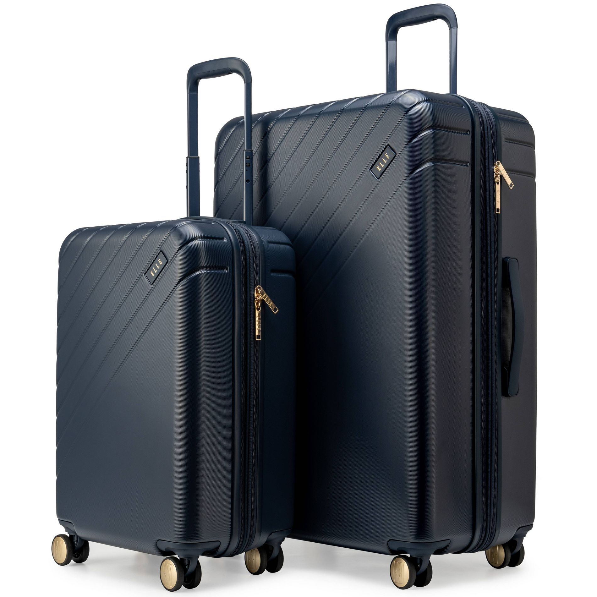 ELLE Luggage Checked Louvre 2pc Expandable Polycarbonate Spinner Hardside Suitcase Set - Navy