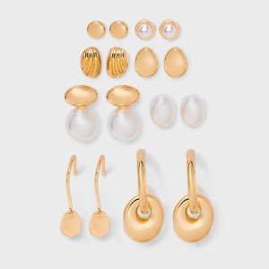 Pearl and Dome Earring Set 8pc - A New Day™ Gold - 1 of 3