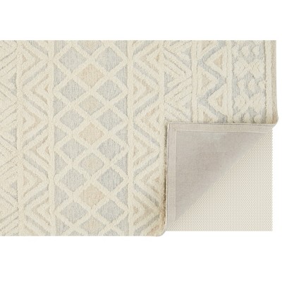 Scandinavian Cream and Blue Wool Geometric Area Rug