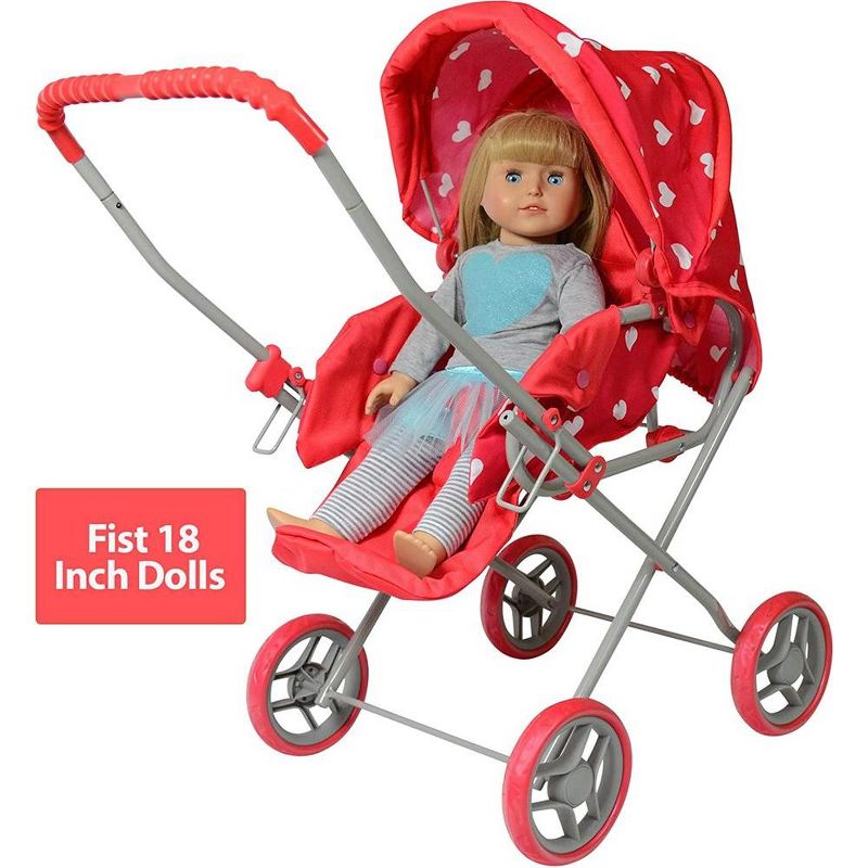 The New York Doll Collection Heart Printed Doll Bassinet Stroller with Travel Carry Bag, 3 of 6