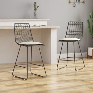 Okak Outdoor Counter Height Bar Stools with Water Resistant Cushions Set of 2, Woven Wire Metal Bar Stools, Modern Accent Chairs - 1 of 4