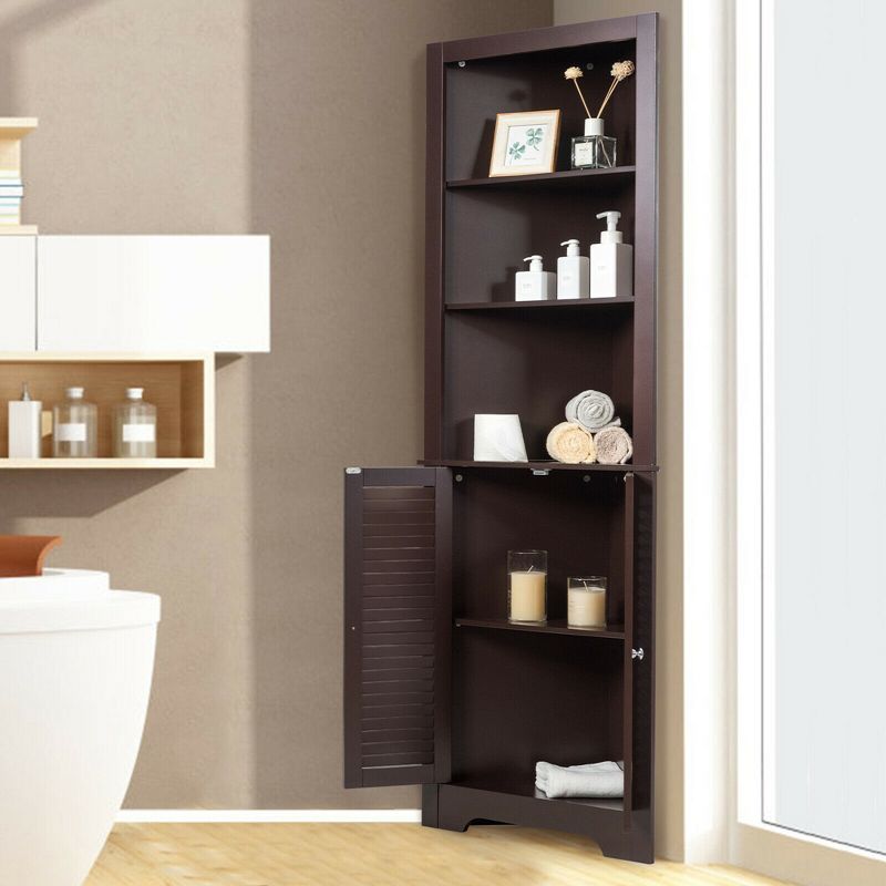 Costway Bathroom Corner Storage Cabinet Free Standing Tall Bathroom Cabinet W/3 Shelves, 3 of 11