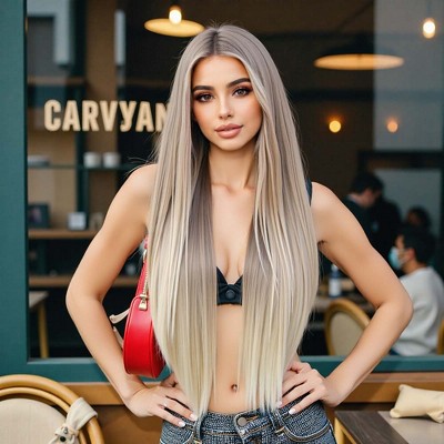 Jessie's Wig 30 Inch Long Straight Wig Synthetic Hair 13x3.5 Lace Wigs Highlights Blonde 1 Pc/Pack