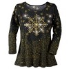 Collections Etc Festive Shimmering Snowflake 3/4 Length Sleeve Cotton Top - 2 of 4