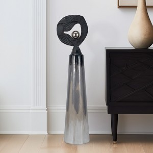 Modern Glass and Metal Bottle with Sculptural Aluminum Accent Topper - Decorative Accent for Home, Office, Bedroom, or Living Room Decor - Silver - 1 of 4