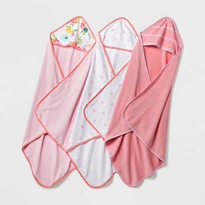 Baby Lightweight 3pk Hooded Towel Set - Cloud Island™ Pink/Coral