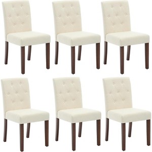 Button Tufted Dining Chairs Set - Upholstered Fabric Kitchen Chairs with Wood Legs & Padded Seats - Living Room Kitchen Furniture - 1 of 4